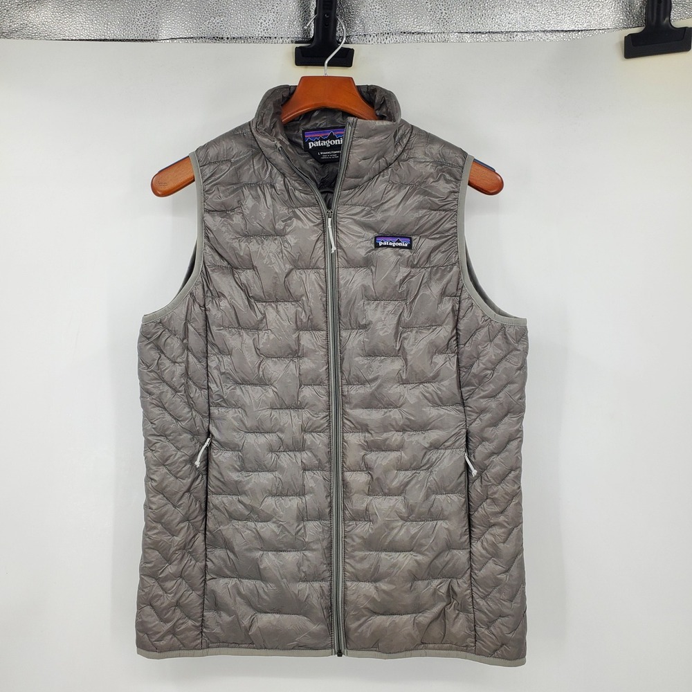 Patagonia Micro Puff Vest Womens Large Grey Quilted Full Zip Puffer Hiking Layer